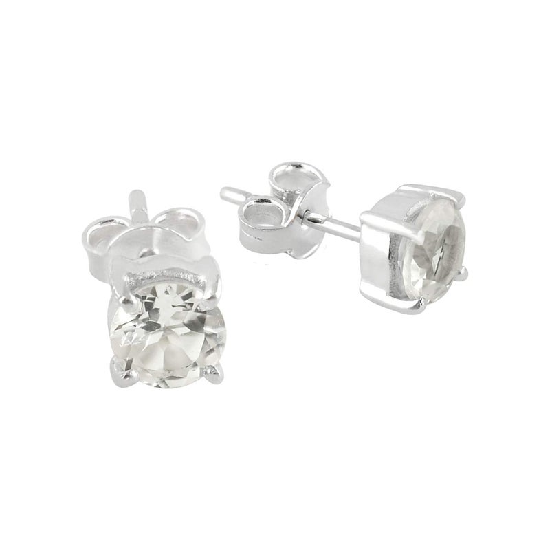 Starborn Danburite Faceted 6mm Round Post Earrings in Sterling Silver - Image 4